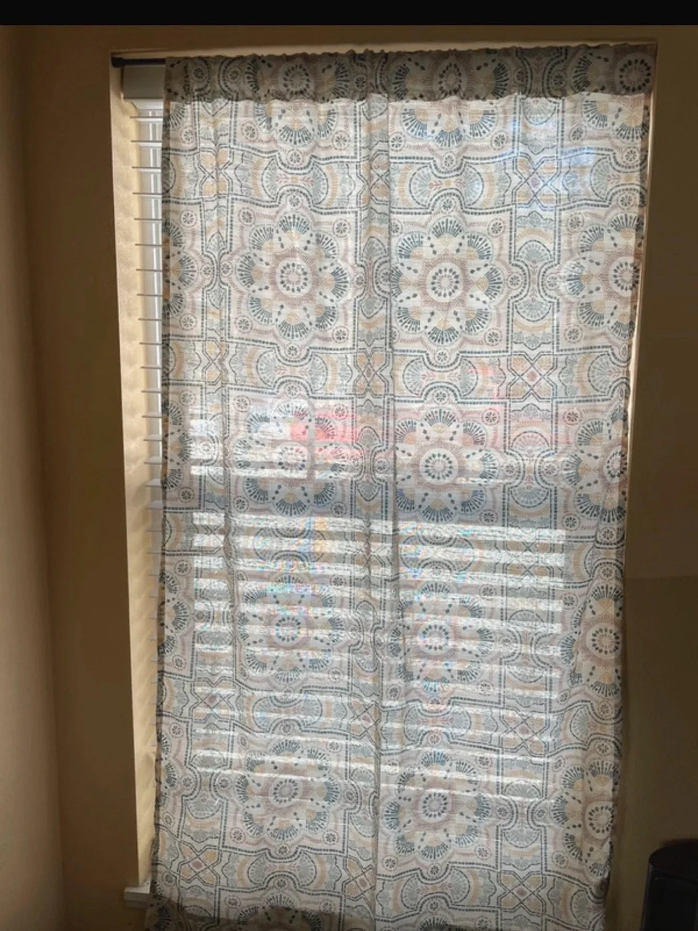 Printed Medallion Window Curtain Panel - Neutral Blue & Gold